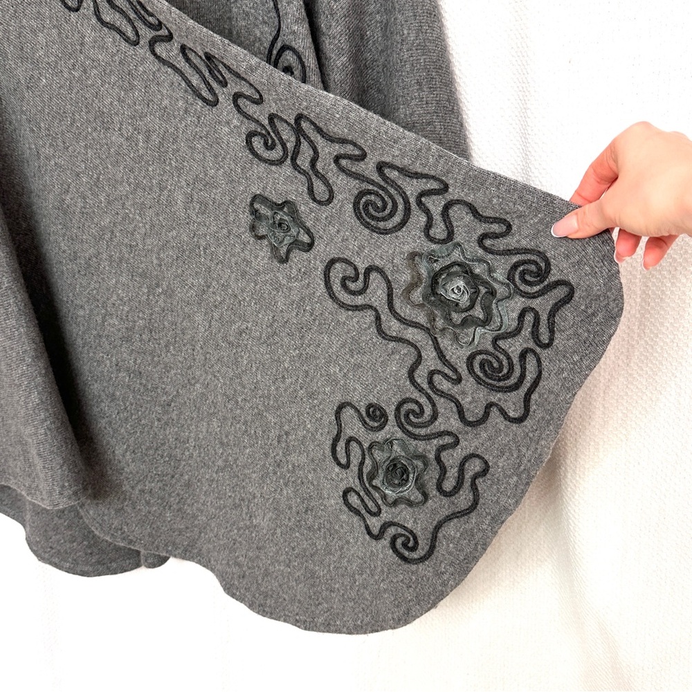 Chic Wool Italian made Gray Women's Poncho with Embroidery - Picture 7 of 12